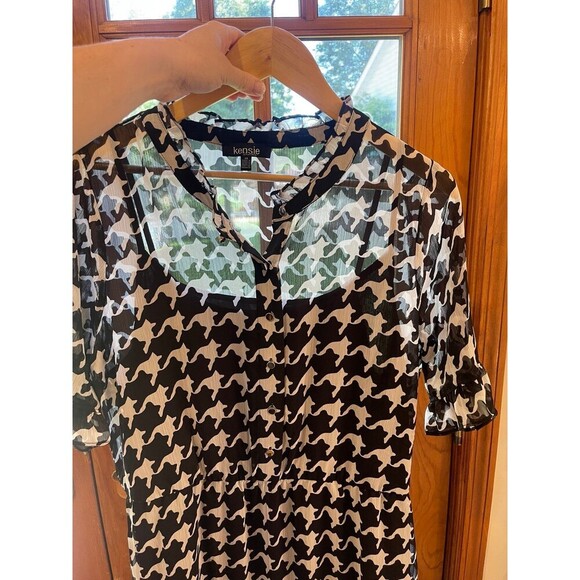 Kenzie Houndstooth Chiffon Lightweight Dress Size 14 - Picture 6 of 9